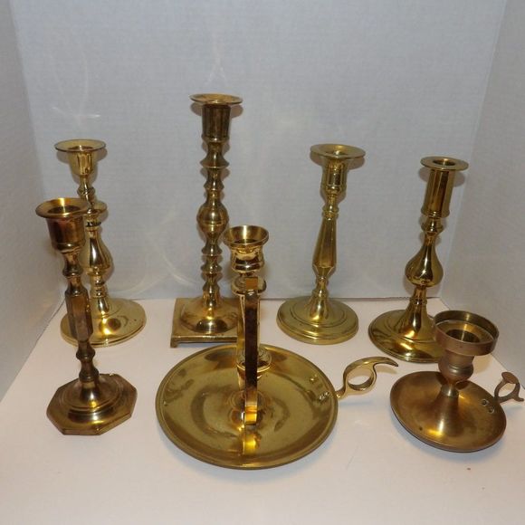 Vintage Solid Brass Candlestick Lot Candleholders Wedding Bridal Holiday Decor
